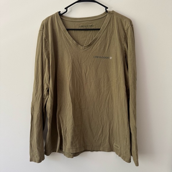 Life Is Good Long Sleeve Crusher Tee V Neck Green Extra Large XL - Picture 1 of 9